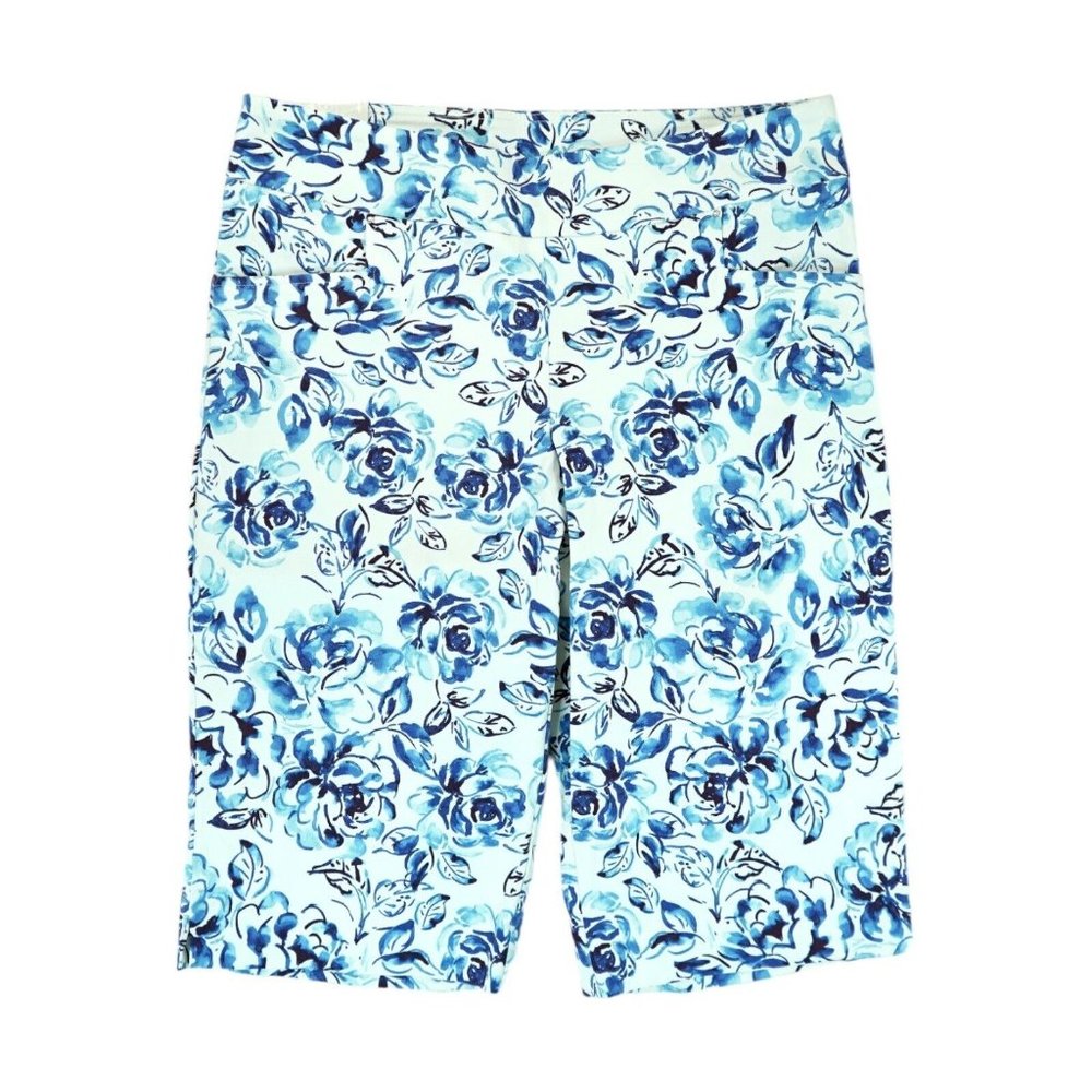 NWT Coral‎ Bay White Blue Floral Print Pull On Women's Capris Size 16P Petites